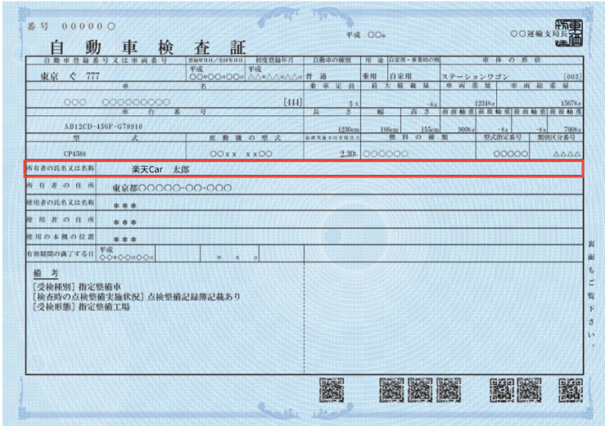 車検証の画像